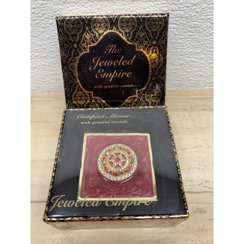 Jeweled Empire Compact Folding Mirror With Genuine Crystals